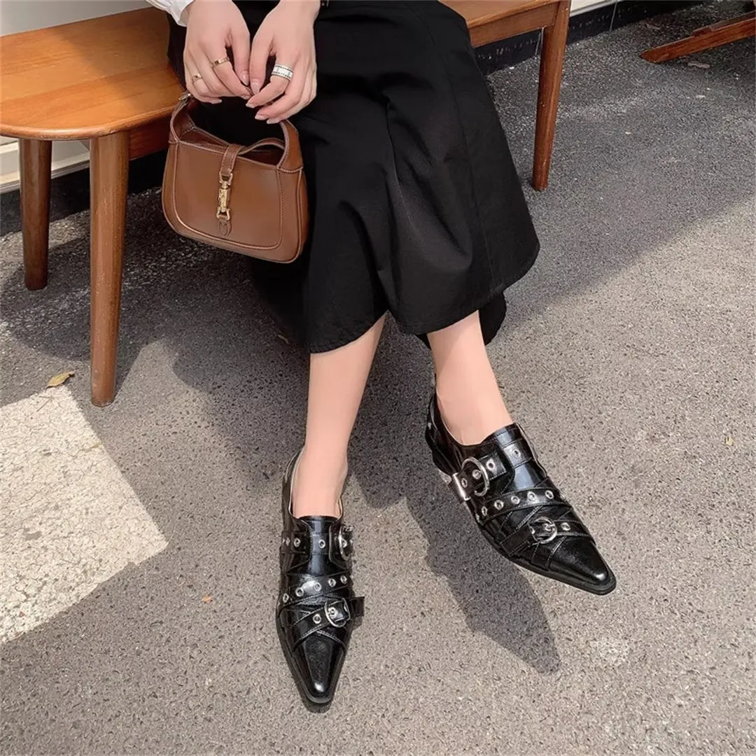 Elegant Cow Leather Pointed Toe Mule Slip Ons