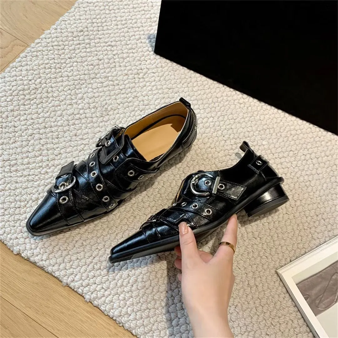 Elegant Cow Leather Pointed Toe Mule Slip Ons