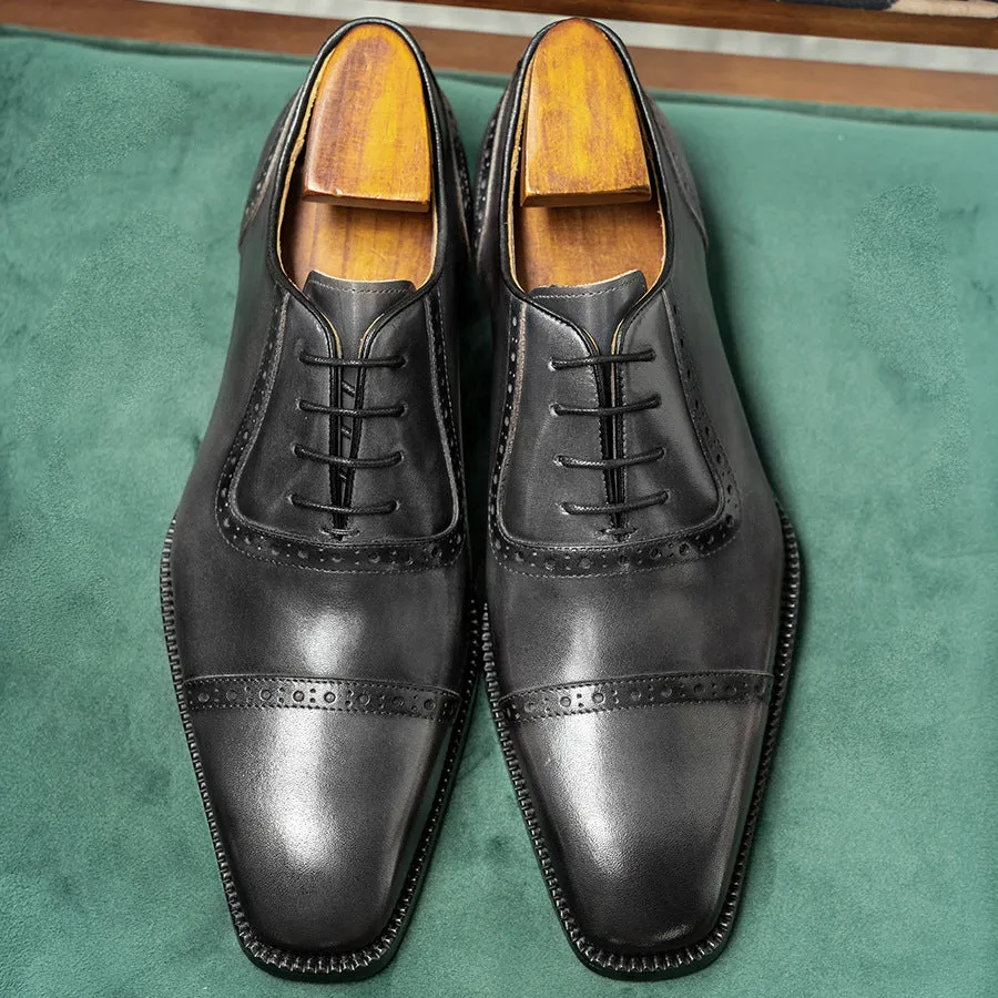 Elegant Square Toe Carved British Leather Formal Shoes