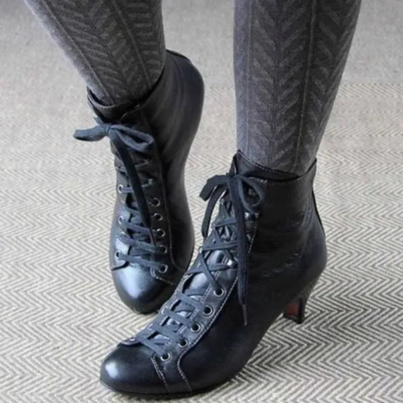 Faux Leather Victorian Style Ankle Boots