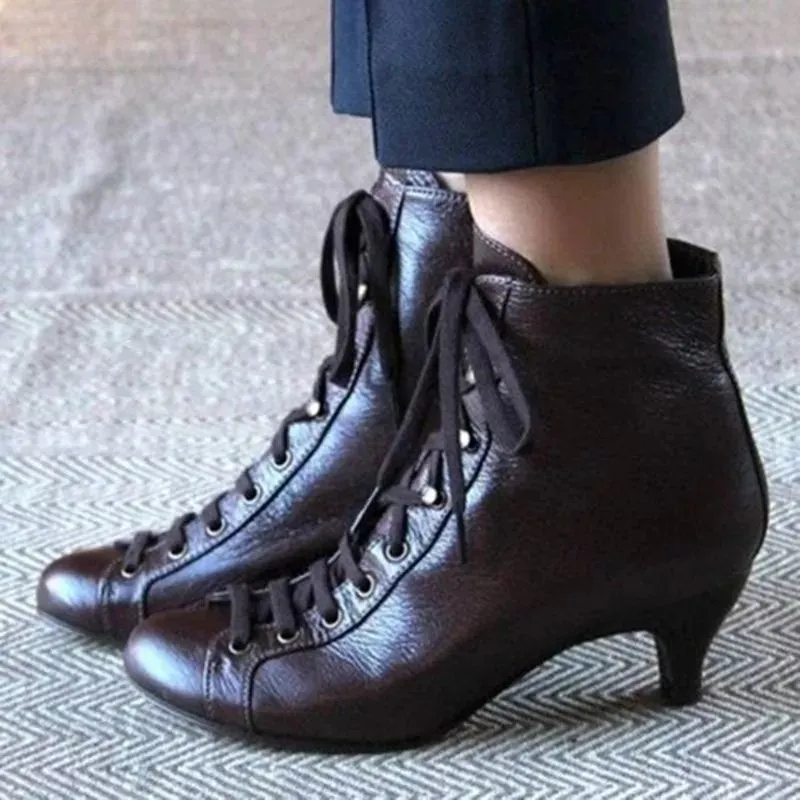 Faux Leather Victorian Style Ankle Boots