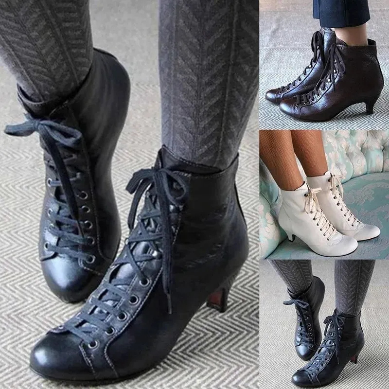 Faux Leather Victorian Style Ankle Boots