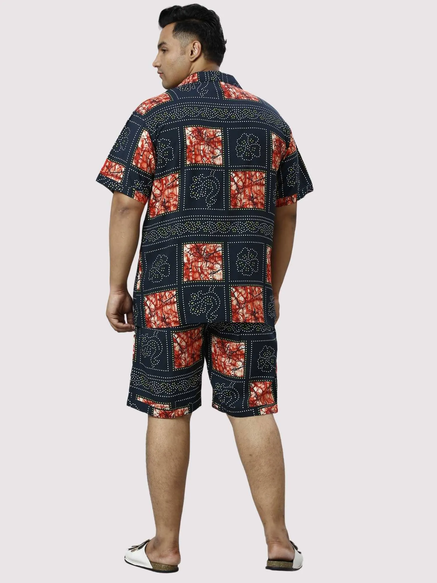 Flower Dots Digital Printed Half Co-ords Set Men's Plus Size