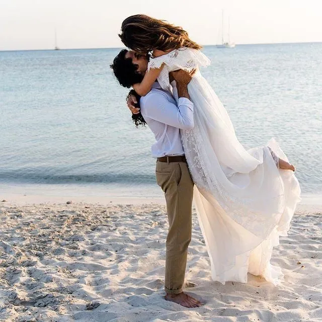 Flowy Boho Lace Two Piece Beach Wedding Dress