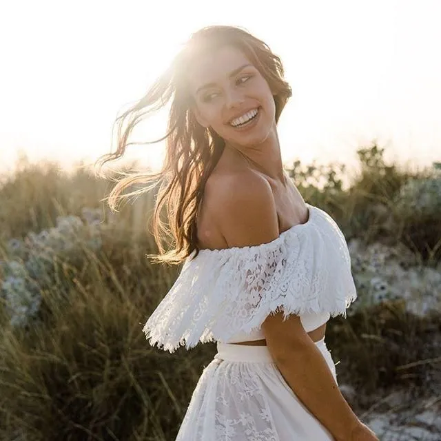 Flowy Boho Lace Two Piece Beach Wedding Dress