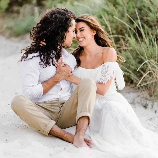 Flowy Boho Lace Two Piece Beach Wedding Dress