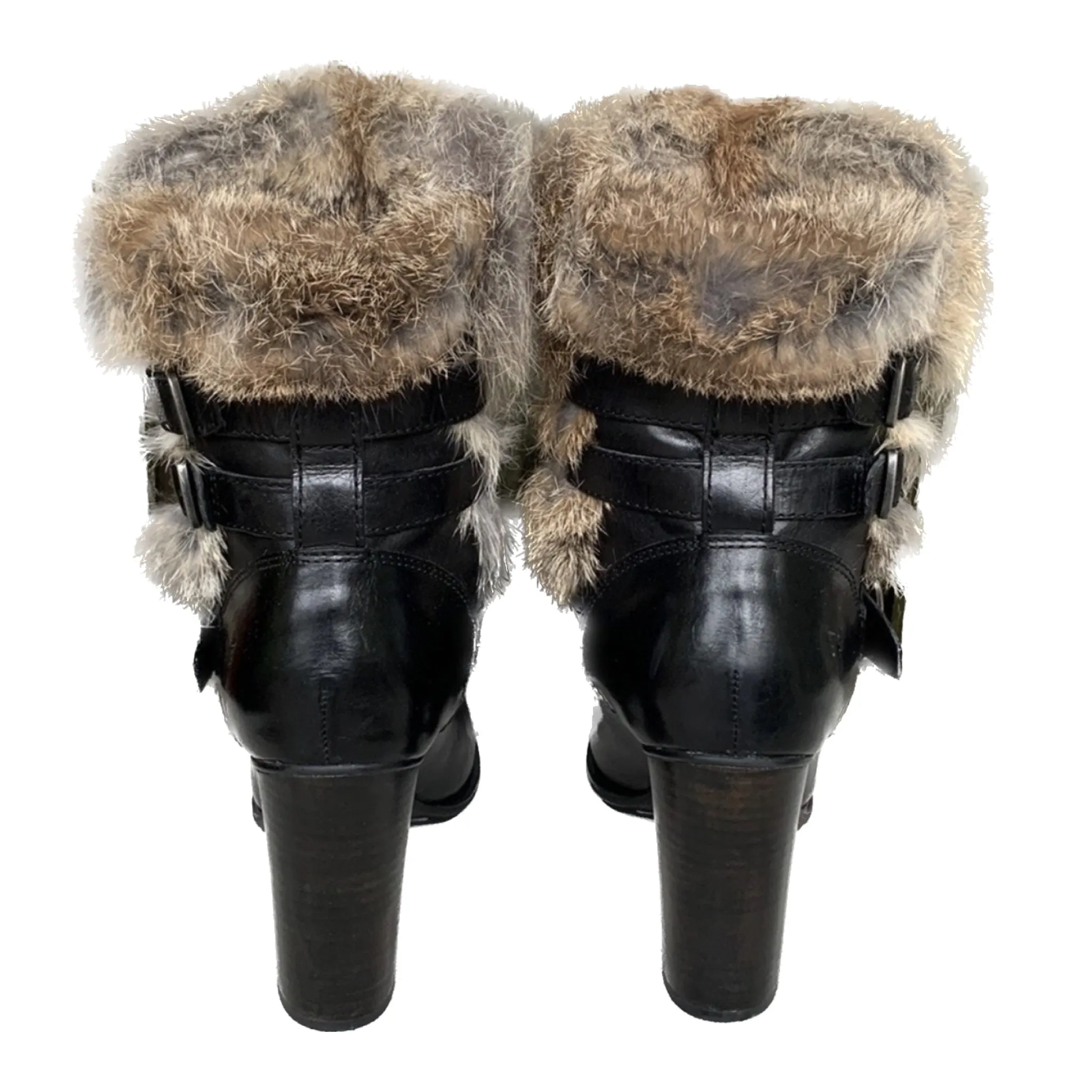 FRYE Penny Lux Rabbit Fur Lined High Heel Winter Moto Boots