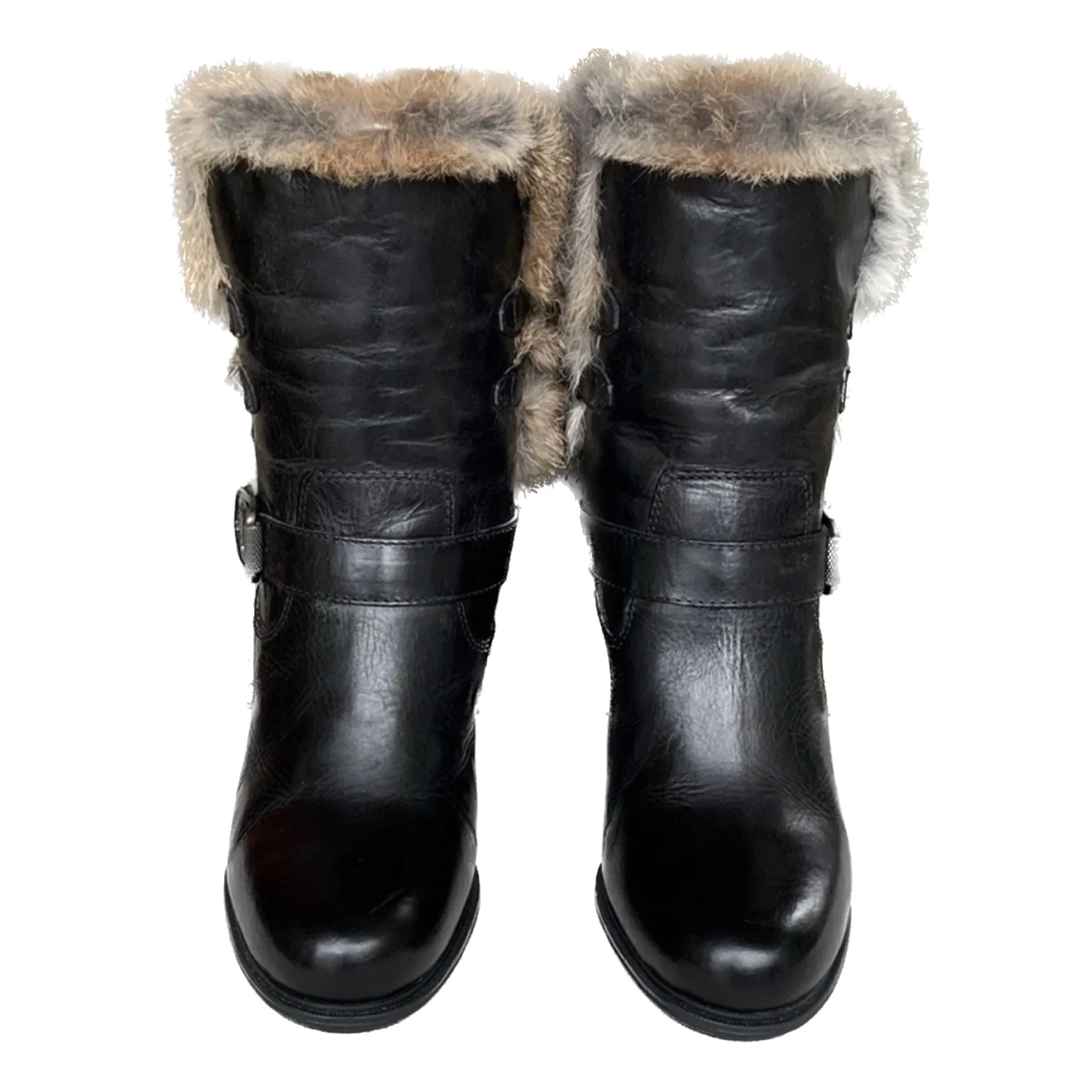 FRYE Penny Lux Rabbit Fur Lined High Heel Winter Moto Boots