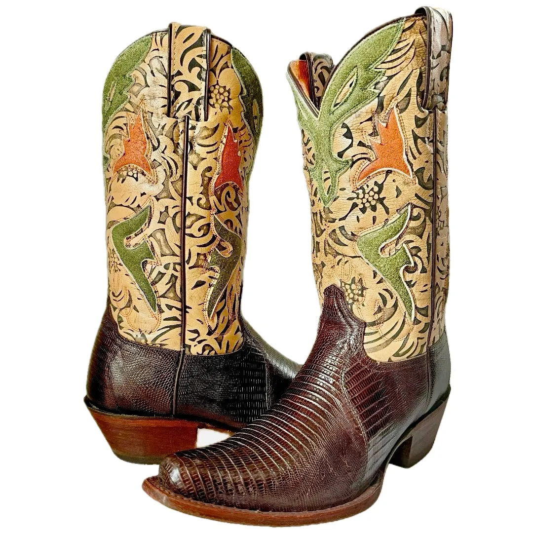 FRYE Vintage Lily Lizard Floral Cowgirl Cowboy Western Boots