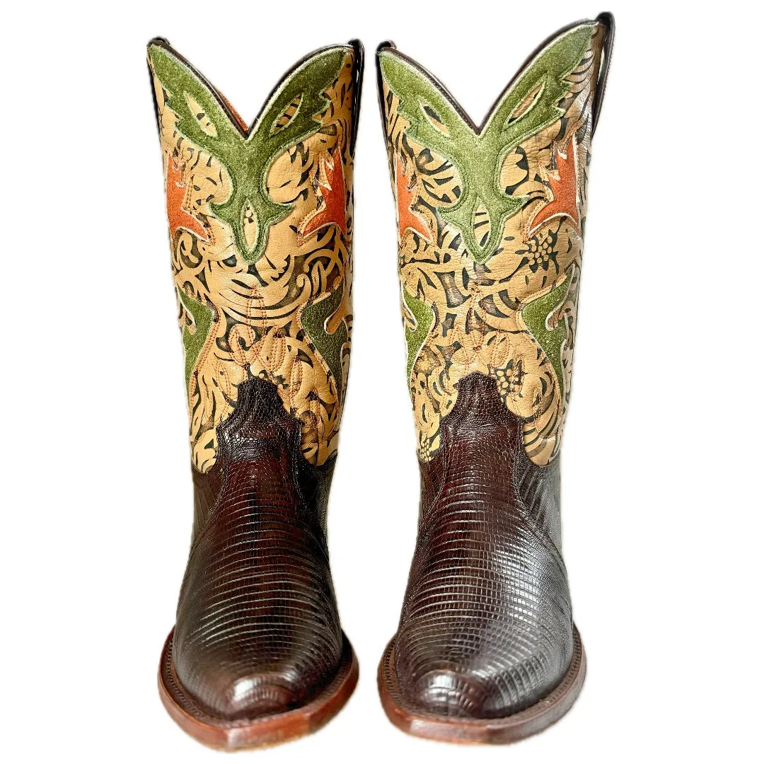 FRYE Vintage Lily Lizard Floral Cowgirl Cowboy Western Boots