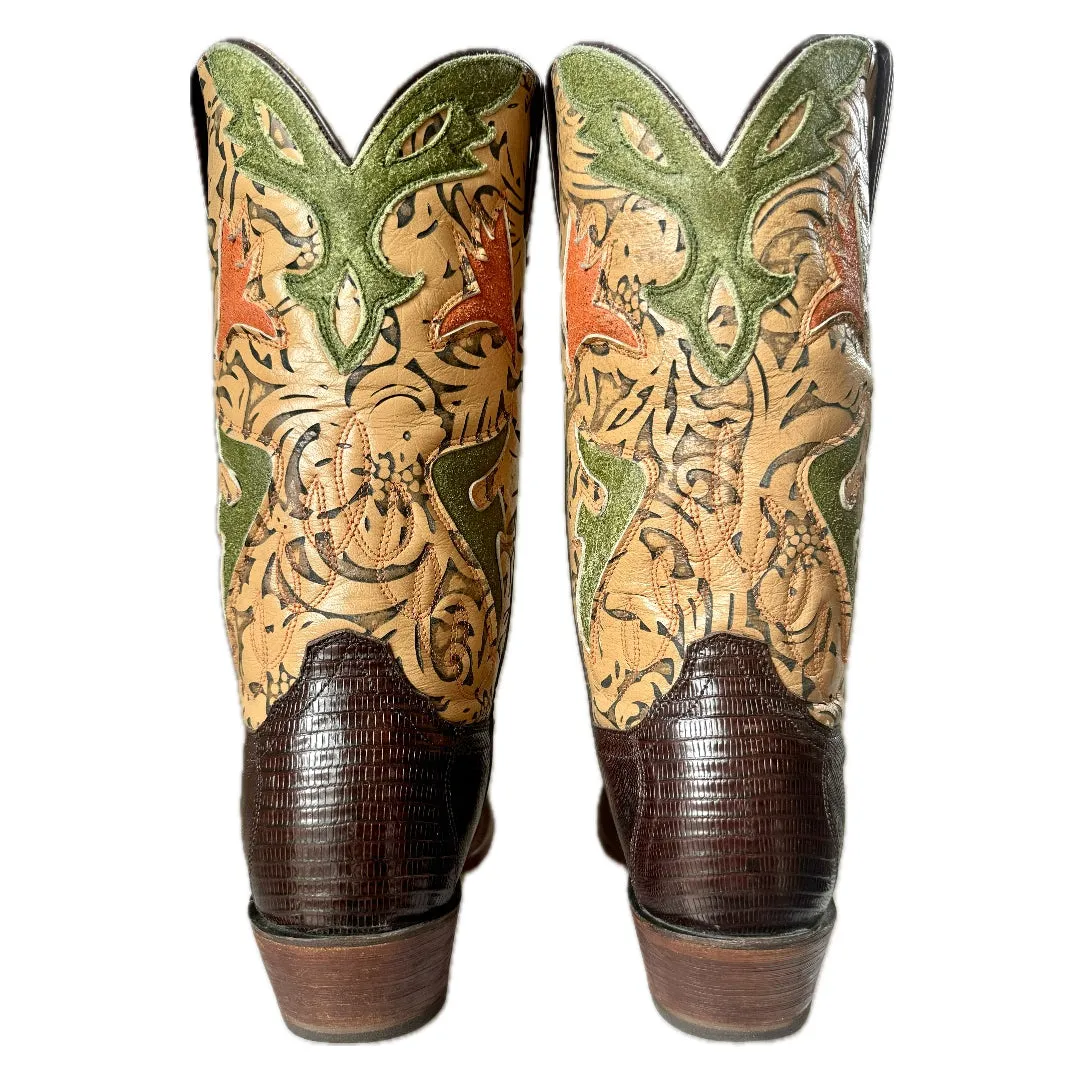 FRYE Vintage Lily Lizard Floral Cowgirl Cowboy Western Boots