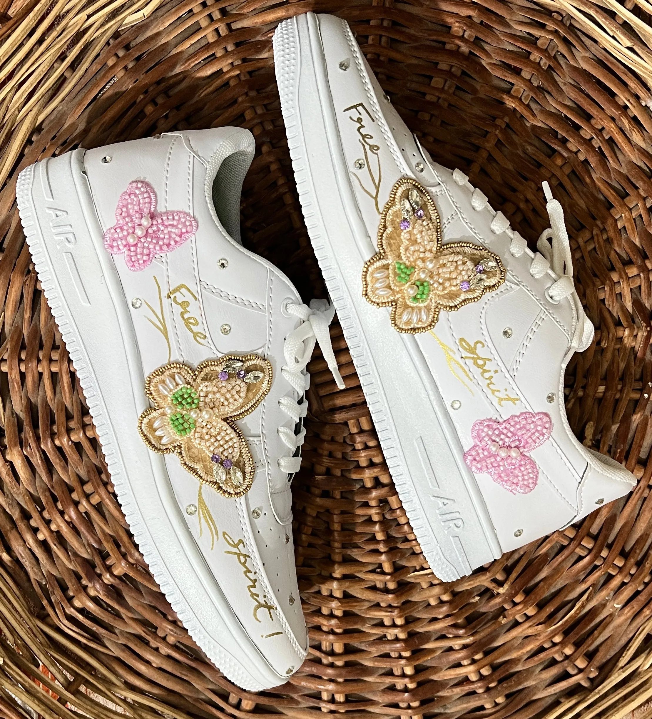 FUNKY N TRENDY butterfly embroidery sneakers for brides /white gold embroidered sneakers/ handcrafted sneakers/ butterfly sneakers / bridal sneakers / bridesmaid sneakers/ white sneakers