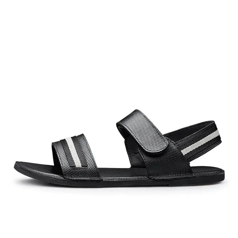 Genuine Leather Men Sandals Luxe New Summer Beach Shoes Male Black Outdoor Comfortable Concise Style Mens Casual Shoes