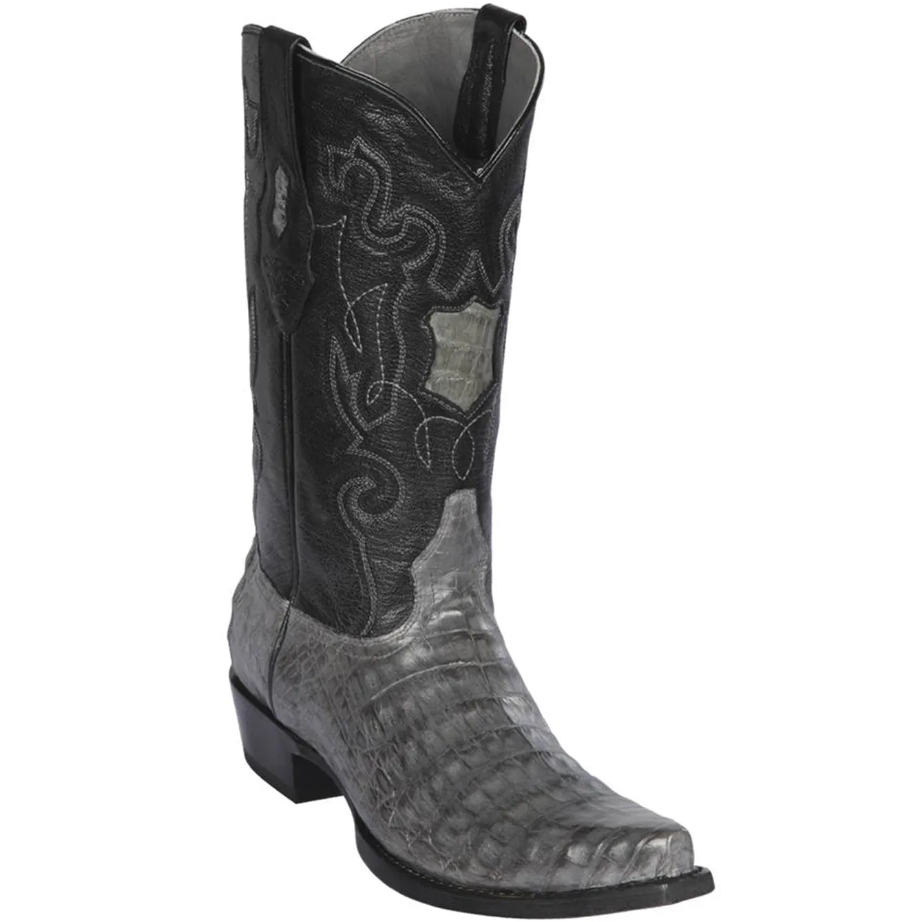 Grey Caiman Cowboy Boots - Snip Toe