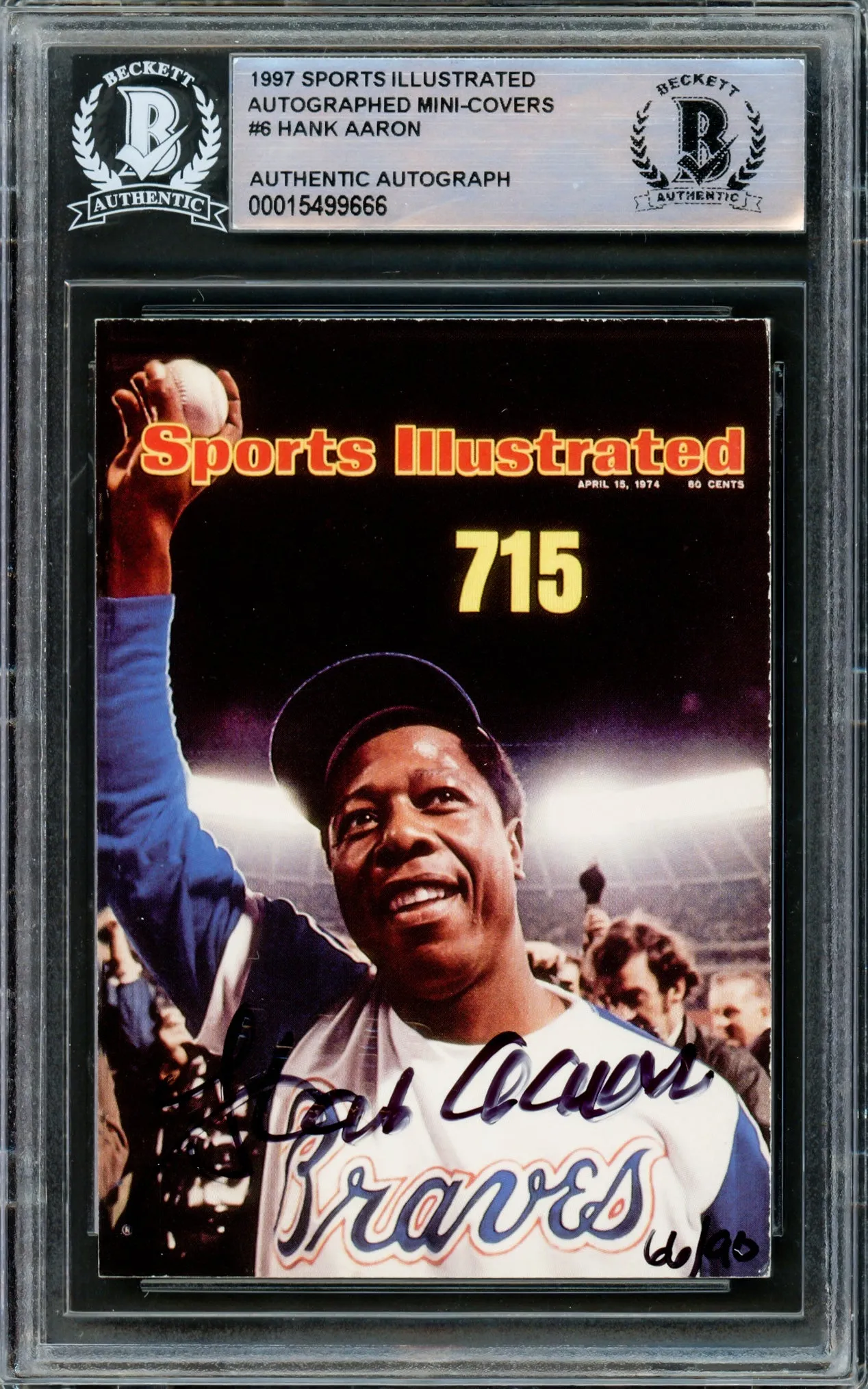 Hank Aaron Autographed 1997 Fleer Sports Illustrated Card Atlanta Braves #66/90 Beckett BAS #15499666