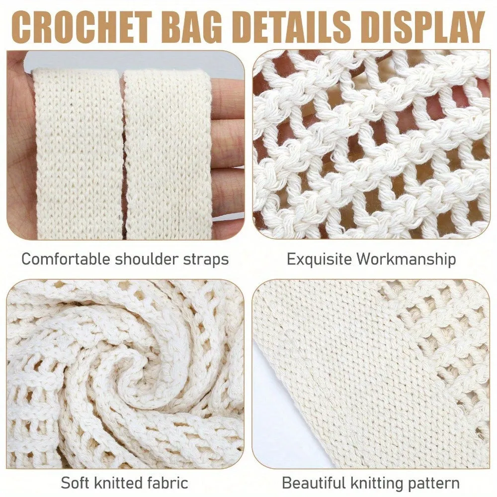 Hatisan 1 Pc Crochet Tote Bag For Women Tote Bag Aesthetic Crochet Beach Bag Hobo Bag Hippie Bag Summer Bag