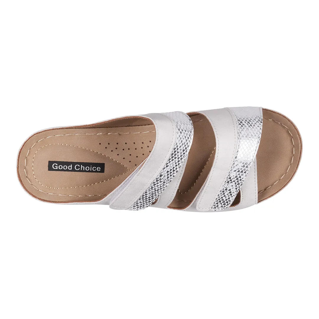 Havana Velcro Two-Tone Double Band White Wedge Sandals