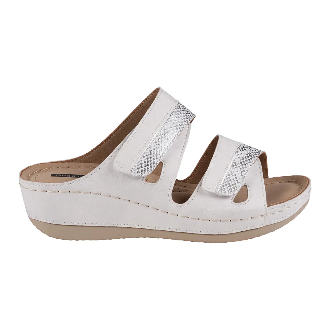 Havana Velcro Two-Tone Double Band White Wedge Sandals