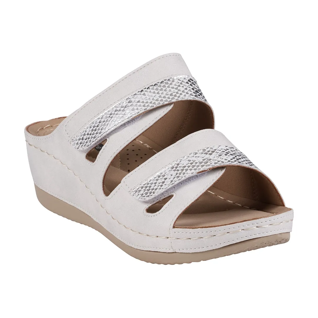 Havana Velcro Two-Tone Double Band White Wedge Sandals