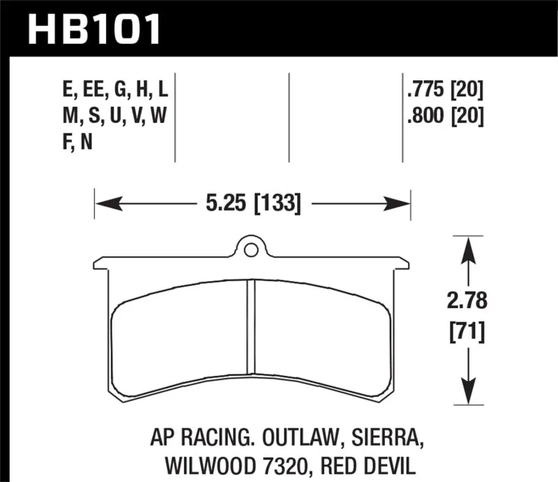 Hawk DTC-60 Race Brake Pads - Aerospace Components / AP Racing / Brakeman / CNC / Coleman / Outlaw - HB101G.800