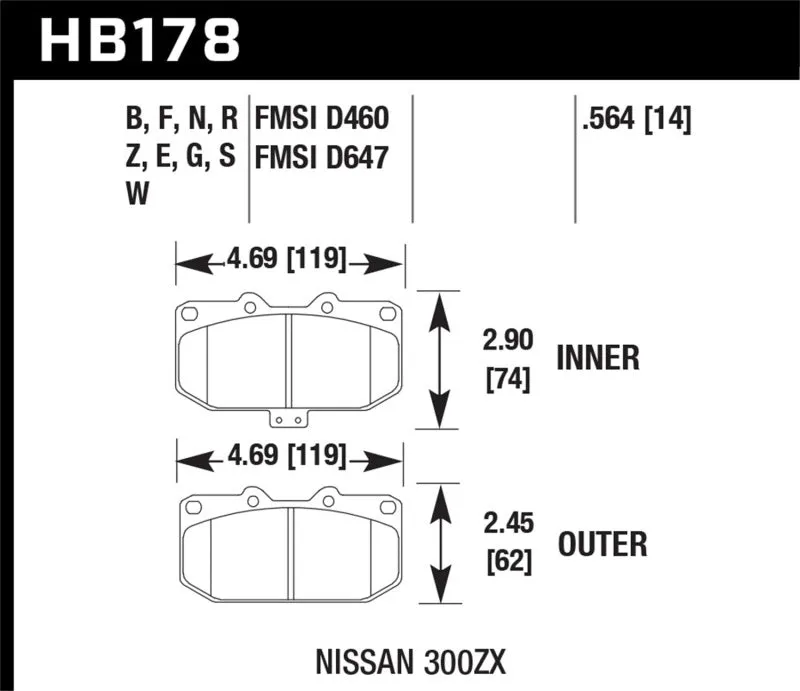 Hawk DTC-60 Race Front Brake Pads - 06-07 WRX / 89-96 Nissan 300ZX / 89-93 Skyline GT-R - HB178G.564