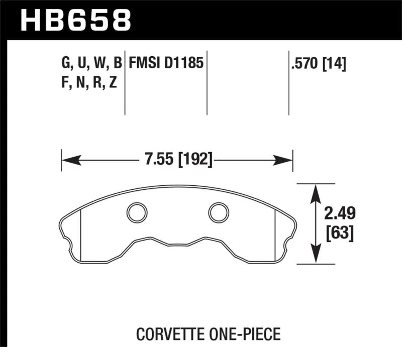 Hawk DTC-60 Race Front Brake Pads - 06-13 Chevrolet Corvette Z06 (One Piece) - HB658G.570