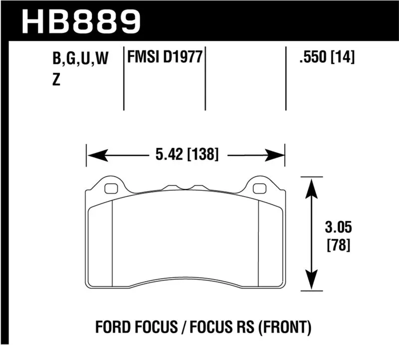 Hawk DTC-60 Race Front Brake Pads - 2017 Ford Focus - HB889G.550