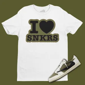 I Love Sneakers T-Shirt Matching Travis Scott x Air Jordan 1 Low OG Medium Olive