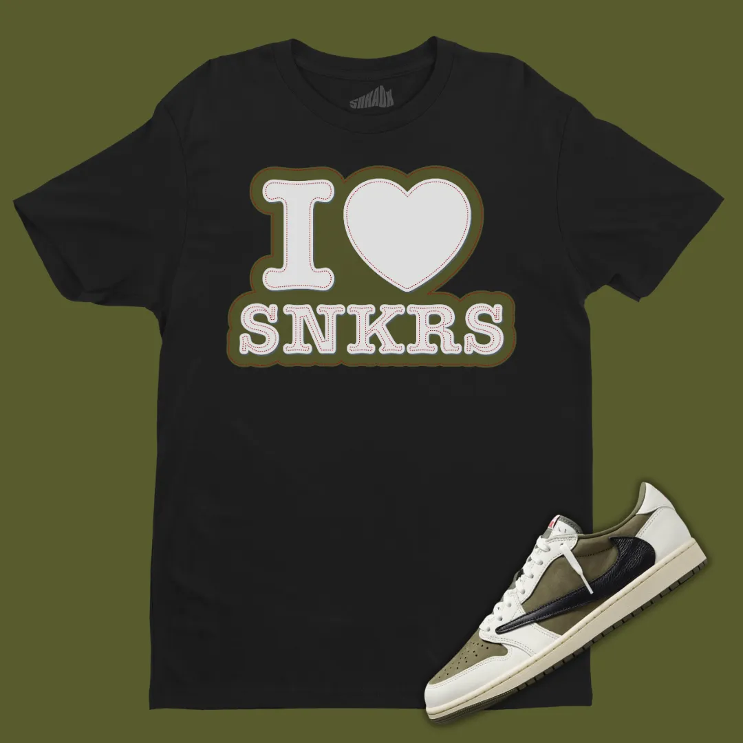 I Love Sneakers T-Shirt Matching Travis Scott x Air Jordan 1 Low OG Medium Olive