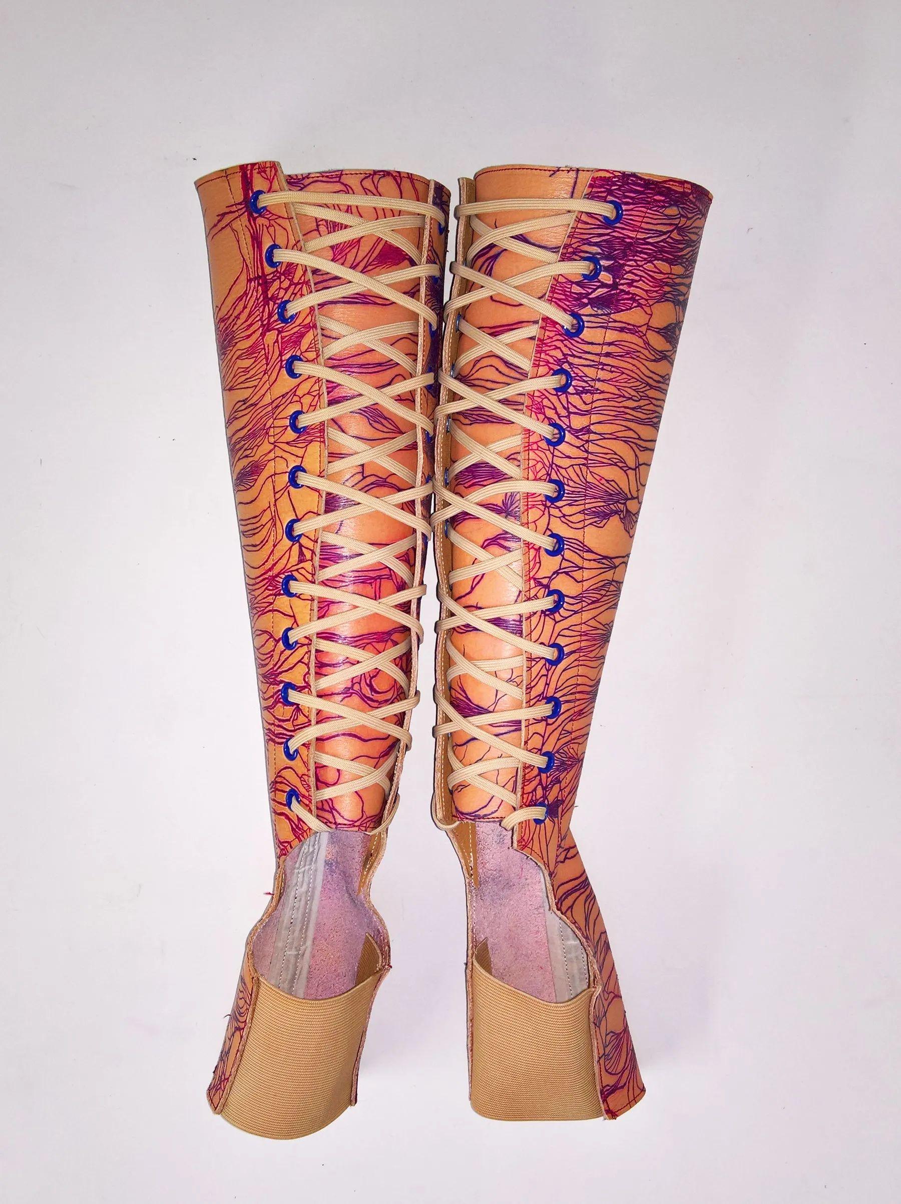 Isabella Mars X Black Fox Bindery - Craquelé varnish Nude Leather Aerial Boots