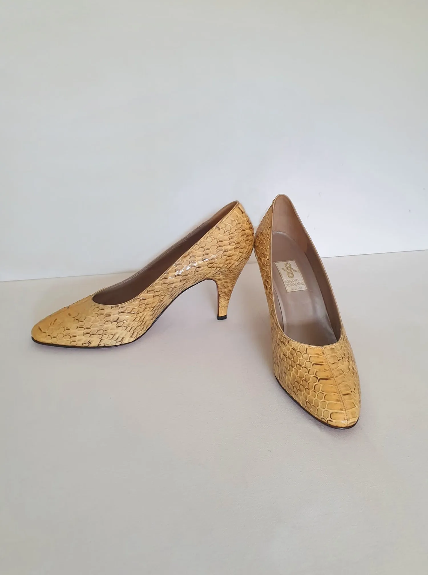 Italian Yellow, Cream, Snakeskin Pumps, Heels by Romano Romagnoli - EU 39.5