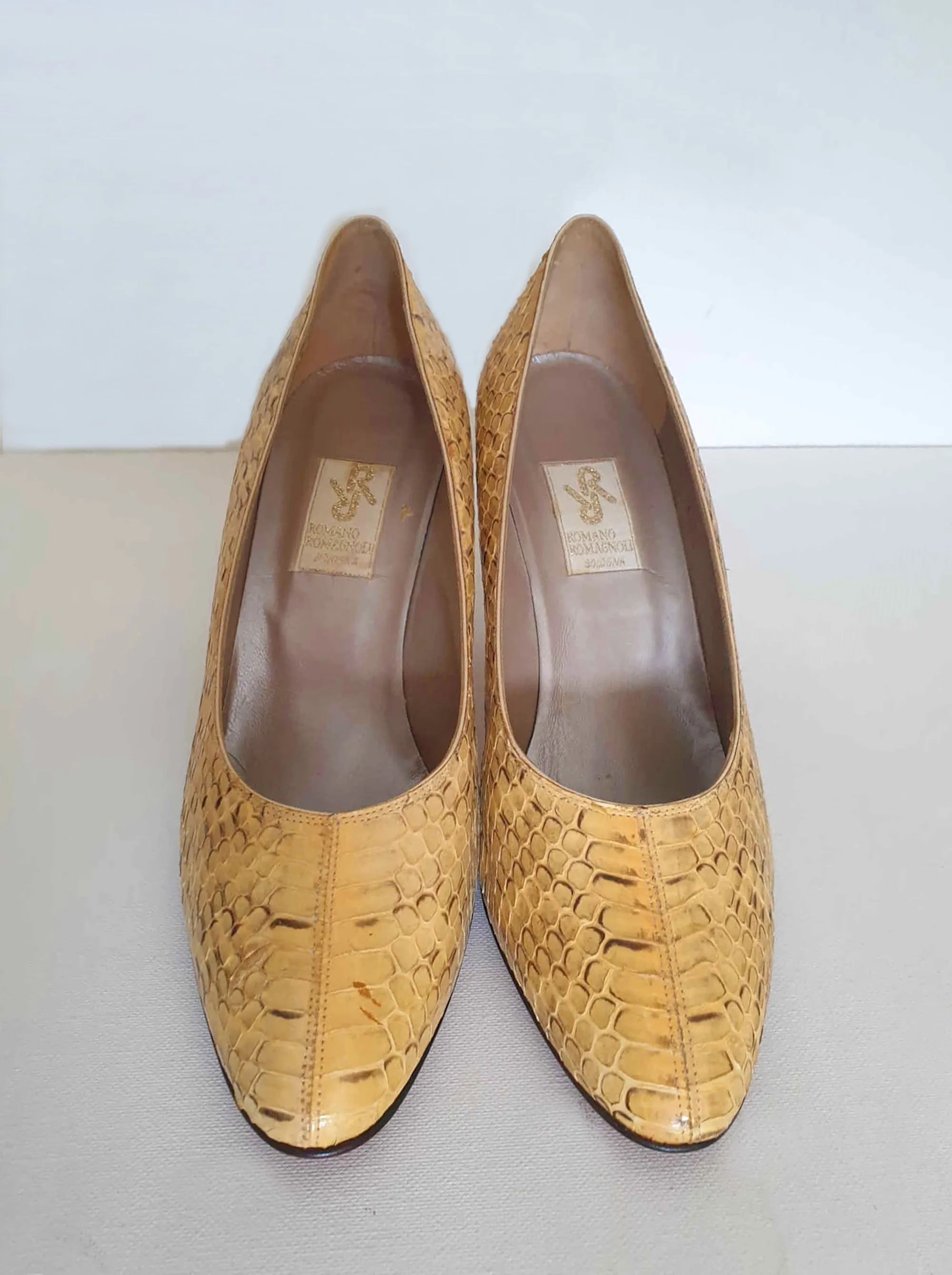 Italian Yellow, Cream, Snakeskin Pumps, Heels by Romano Romagnoli - EU 39.5