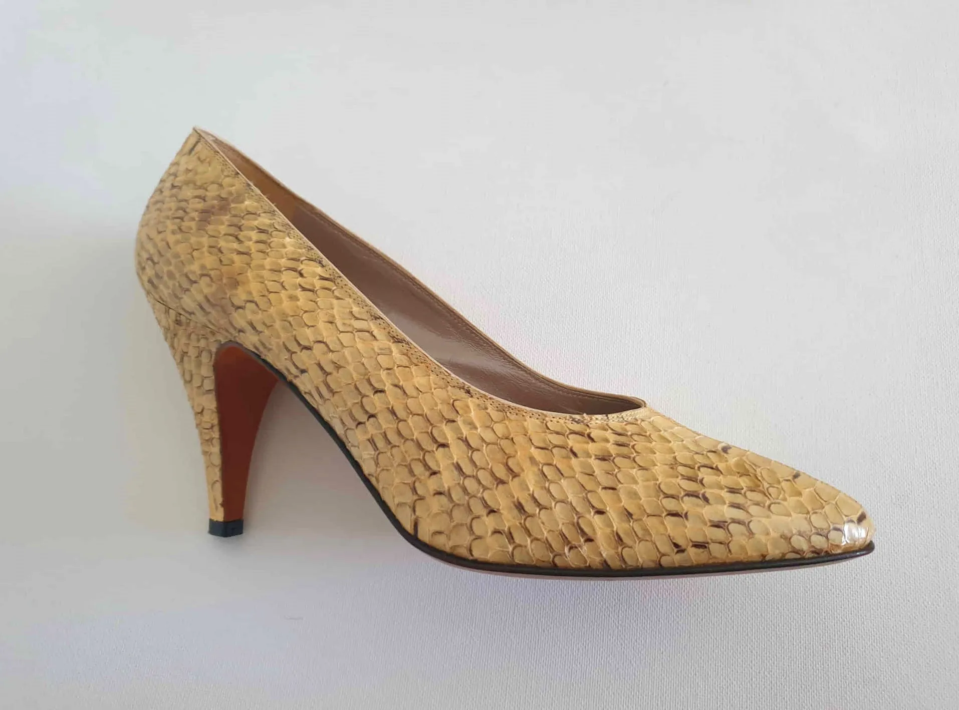 Italian Yellow, Cream, Snakeskin Pumps, Heels by Romano Romagnoli - EU 39.5