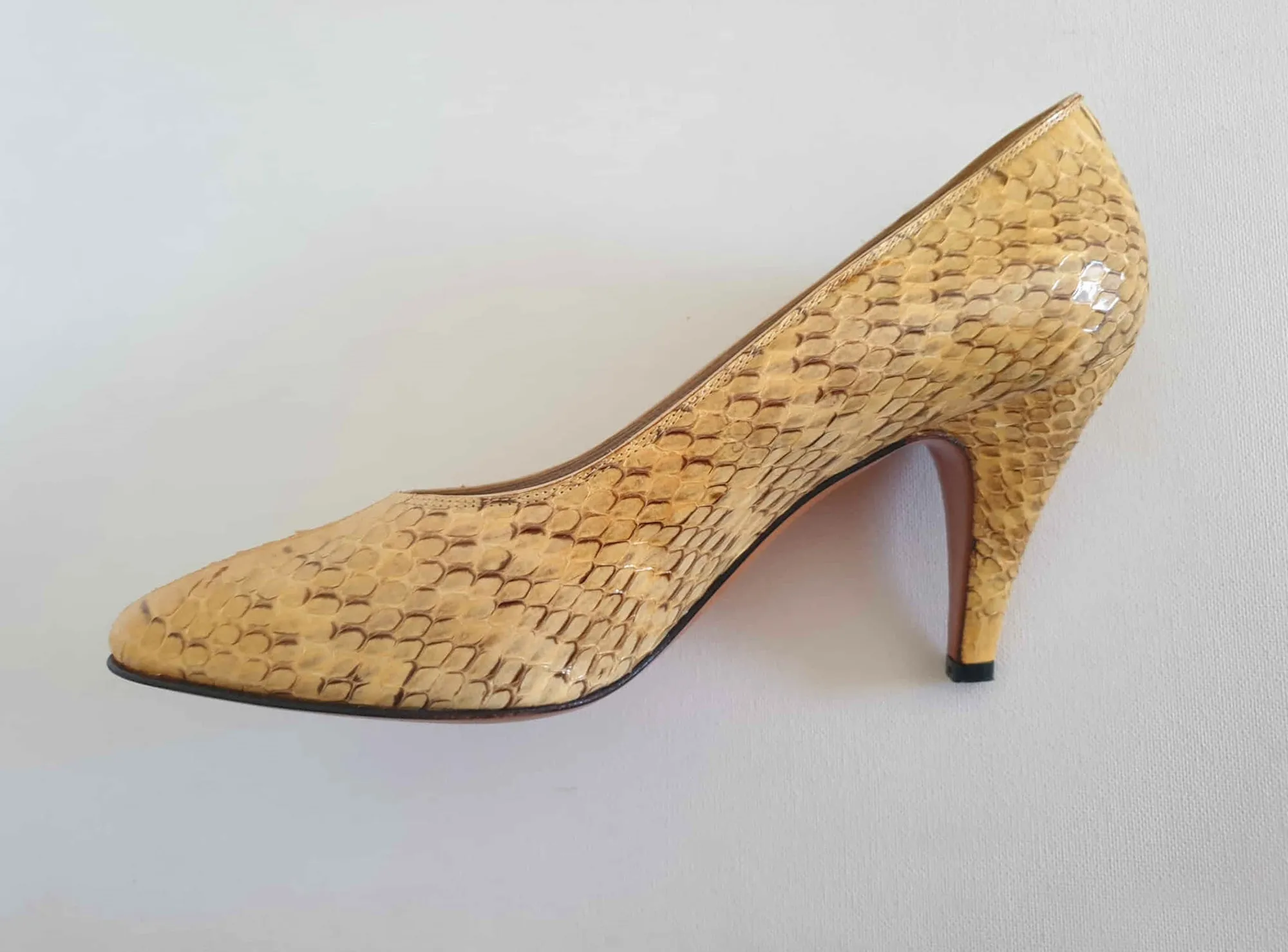 Italian Yellow, Cream, Snakeskin Pumps, Heels by Romano Romagnoli - EU 39.5