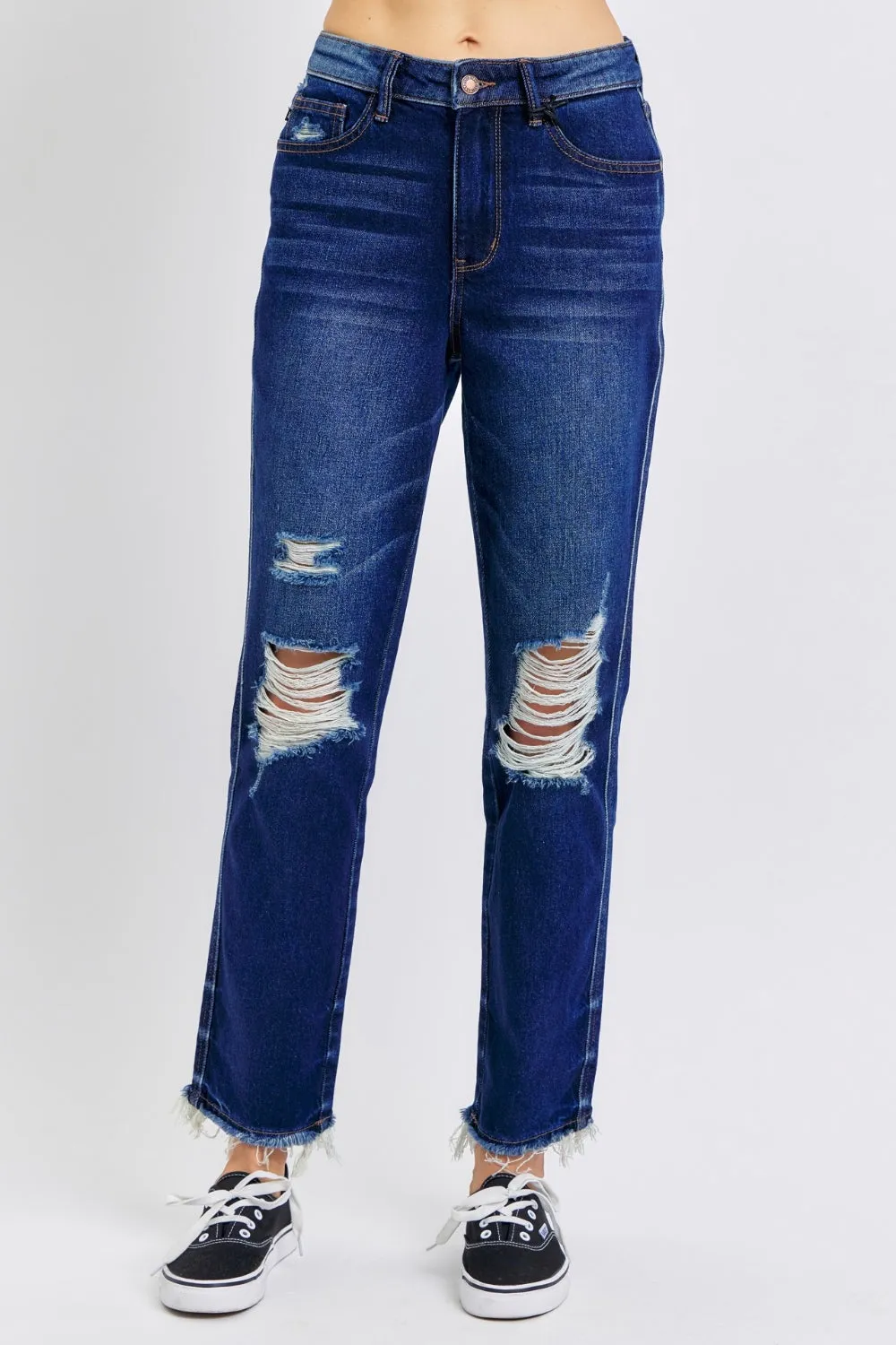 Judy Blue High Waist Rigid Magic Heavy Destroy Straight Jeans [Online Exclusive]