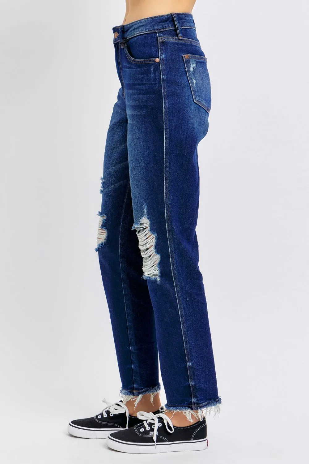 Judy Blue High Waist Rigid Magic Heavy Destroy Straight Jeans [Online Exclusive]