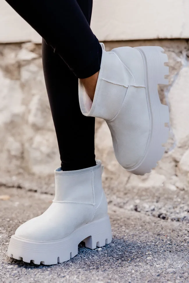 Kate Off White Suede Lug Ankle Booties FINAL SALE