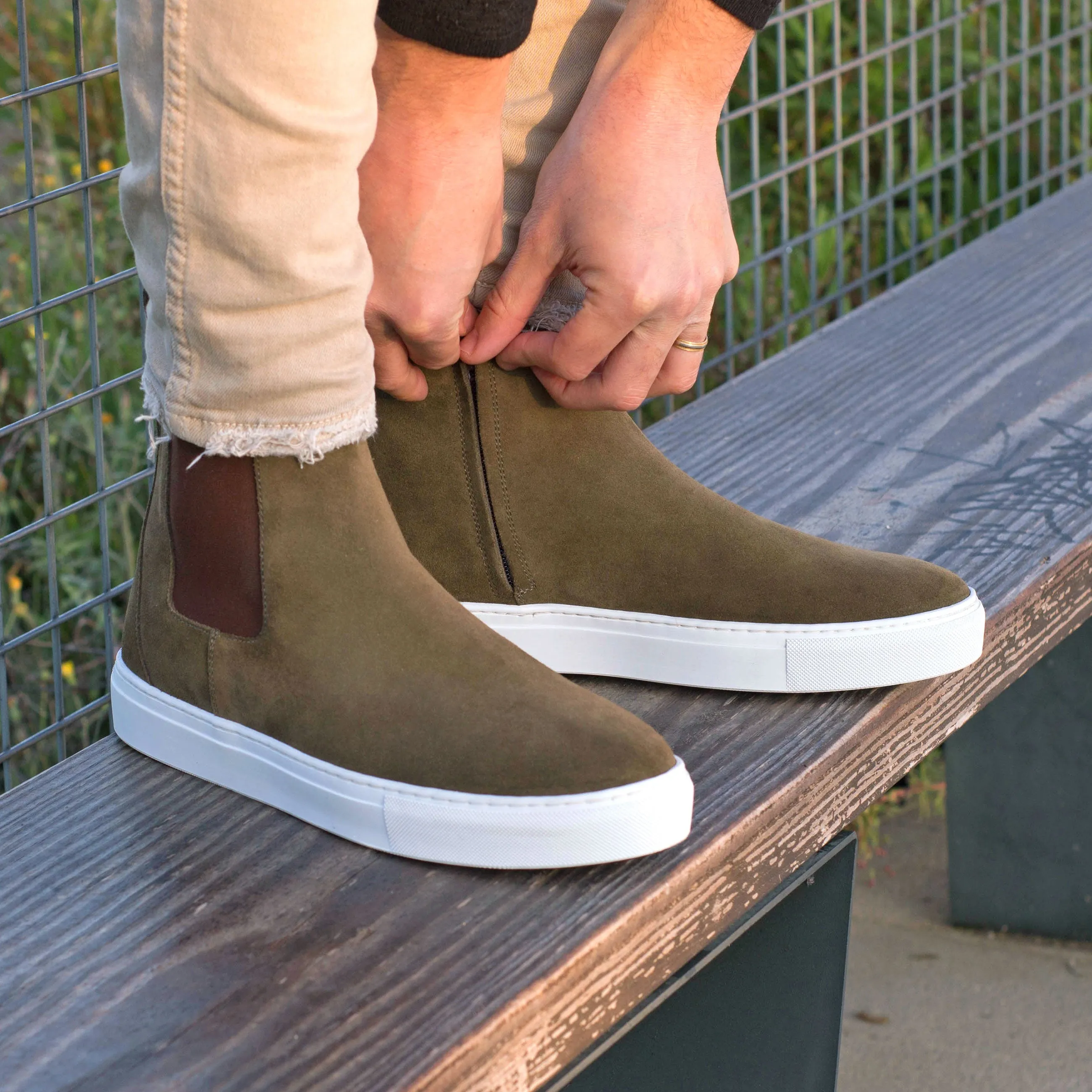 Khaki Suede Chelsea Sneaker Boots