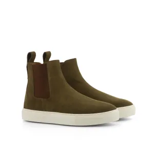 Khaki Suede Chelsea Sneaker Boots