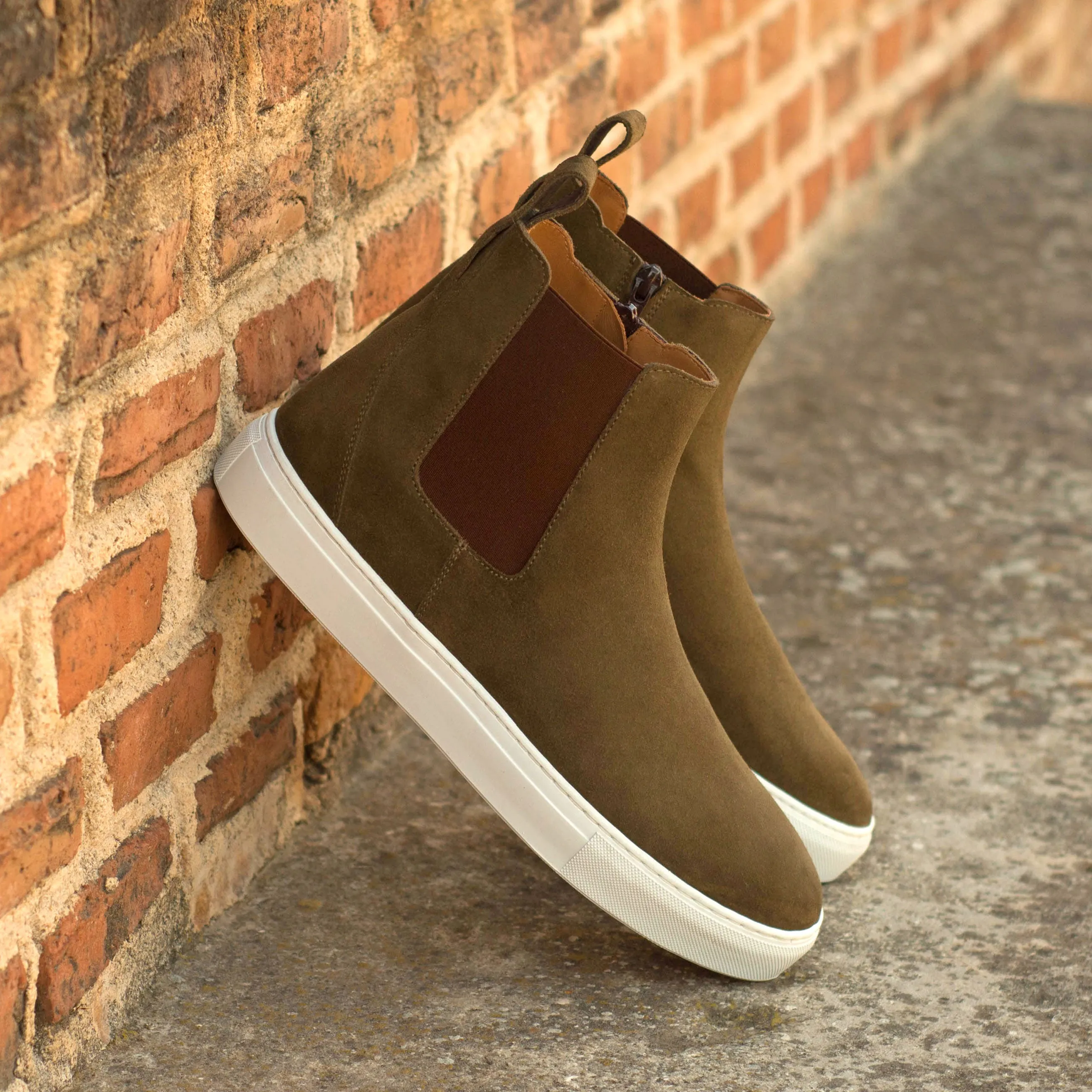 Khaki Suede Chelsea Sneaker Boots