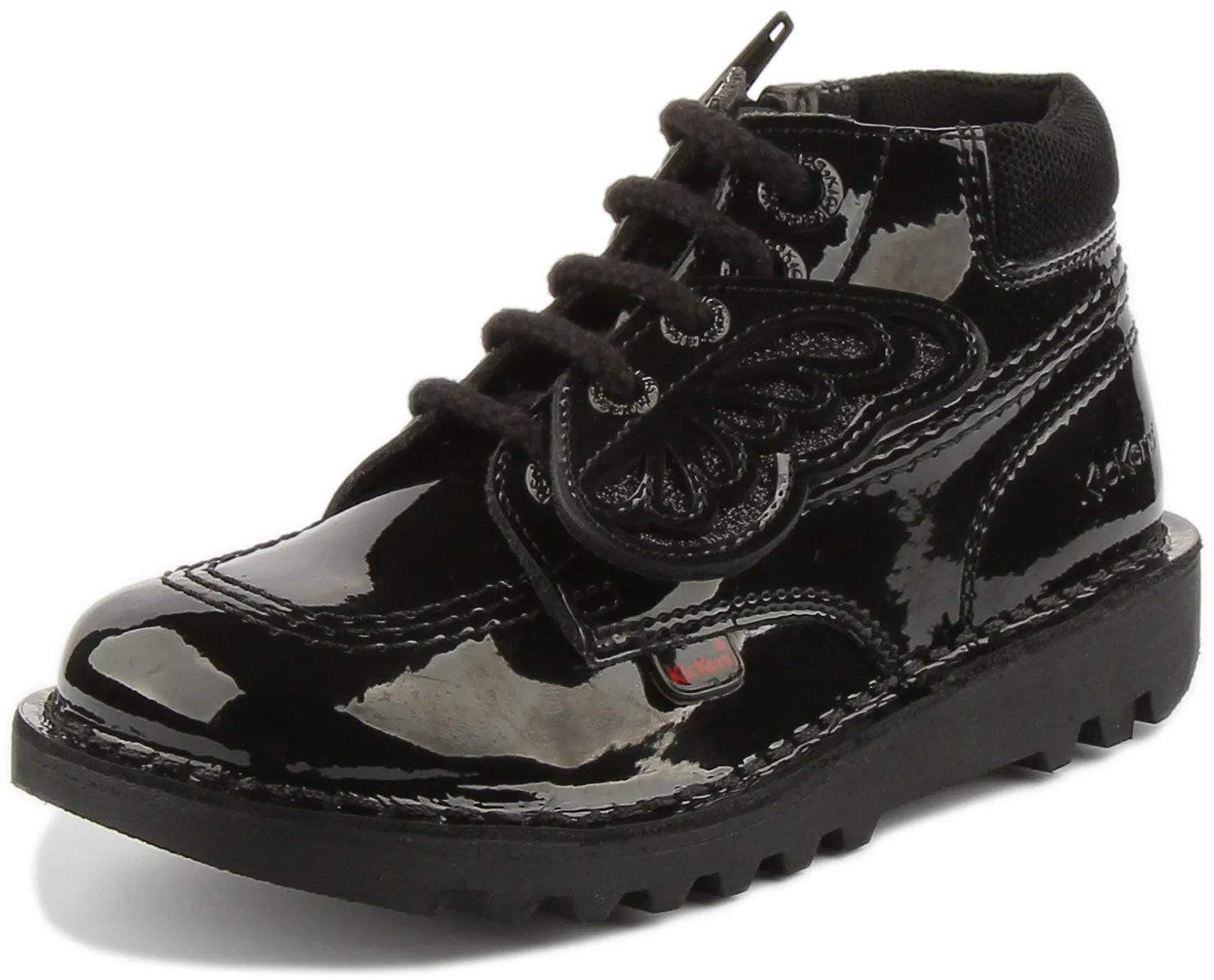 Kickers Kick Hi In Black Patent For Infants