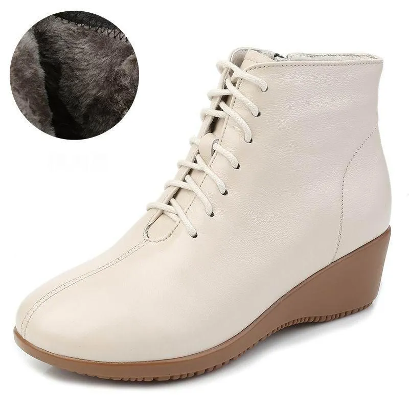 Leather Women Ankle Boots Casual Shoes GCSRG44 Wedges Comfortable Booties