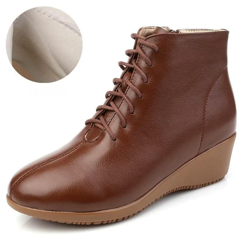 Leather Women Ankle Boots Casual Shoes GCSRG44 Wedges Comfortable Booties