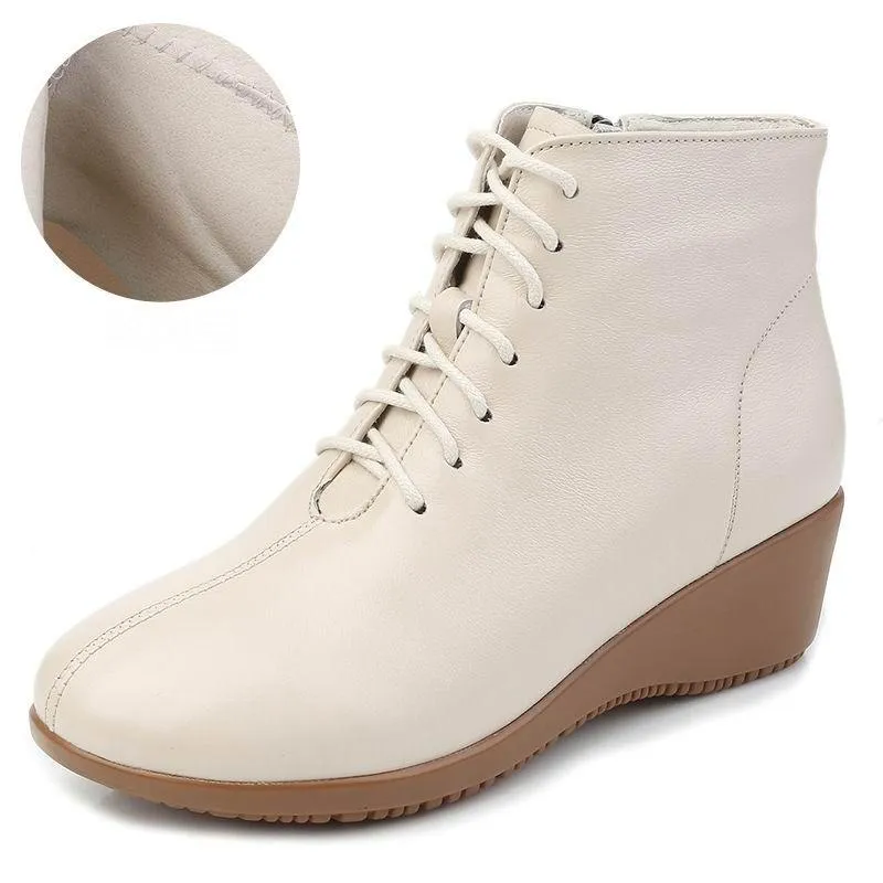 Leather Women Ankle Boots Casual Shoes GCSRG44 Wedges Comfortable Booties