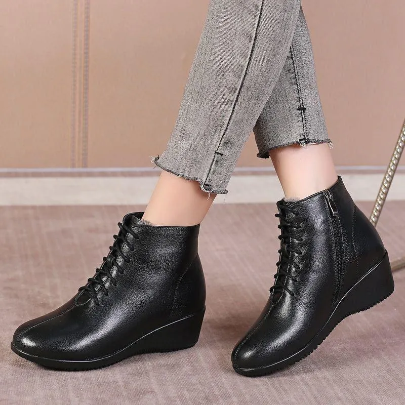 Leather Women Ankle Boots Casual Shoes GCSRG44 Wedges Comfortable Booties