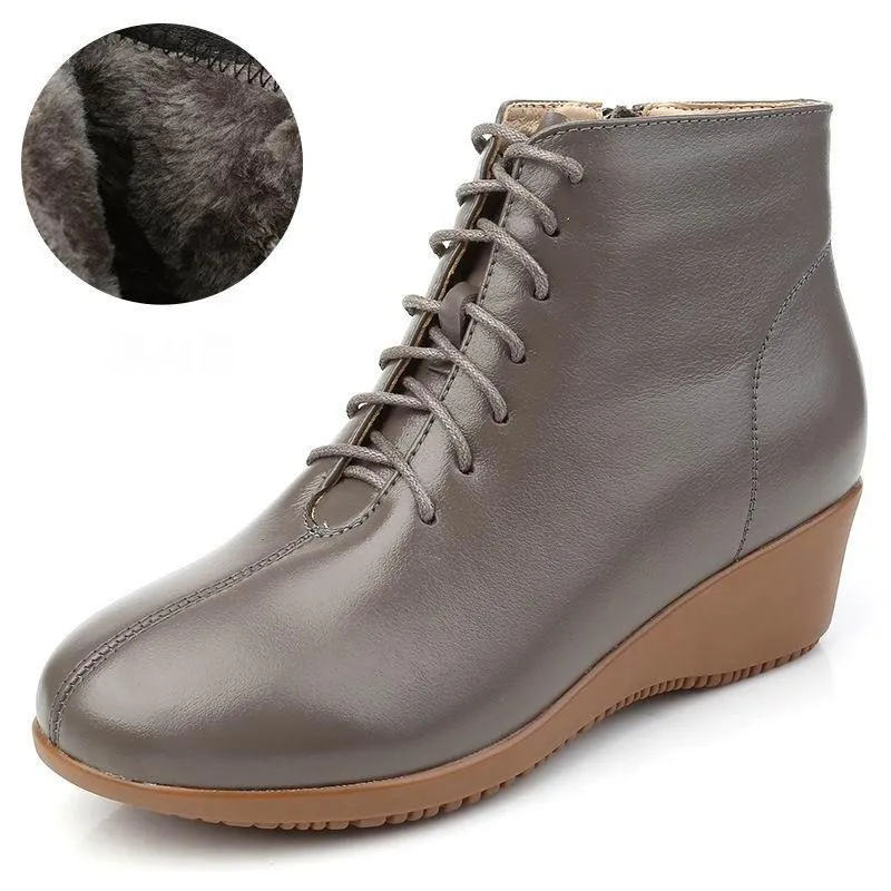 Leather Women Ankle Boots Casual Shoes GCSRG44 Wedges Comfortable Booties