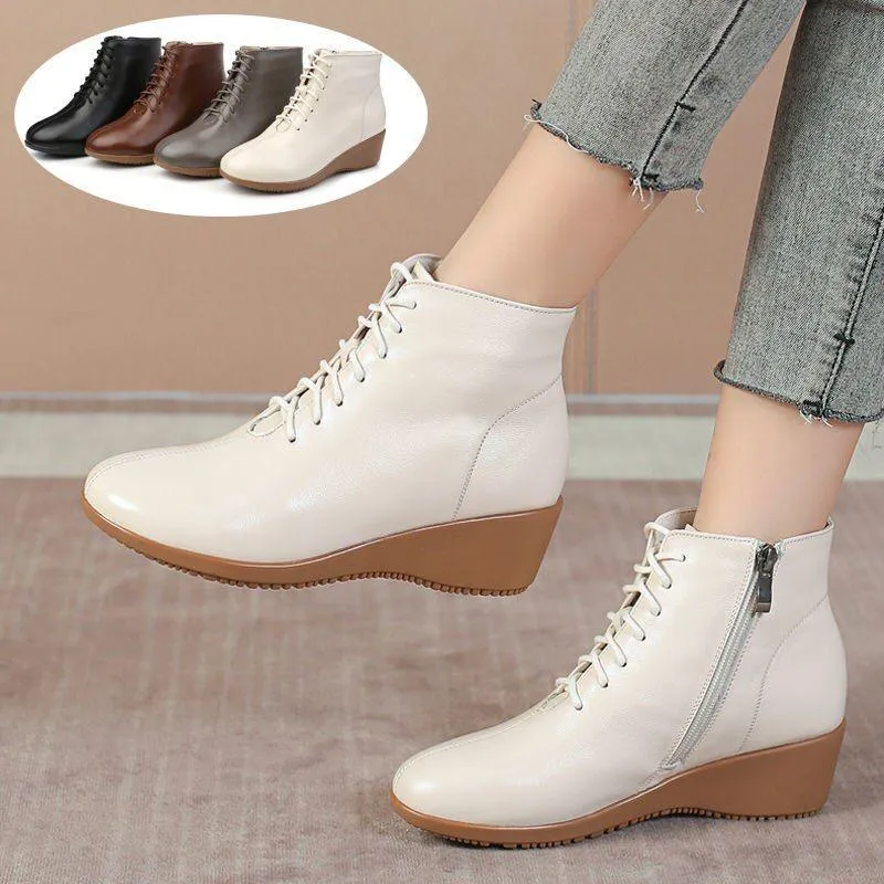 Leather Women Ankle Boots Casual Shoes GCSRG44 Wedges Comfortable Booties