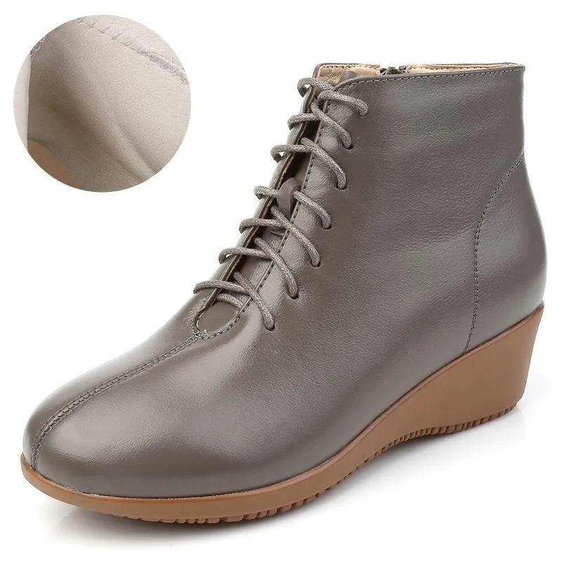 Leather Women Ankle Boots Casual Shoes GCSRG44 Wedges Comfortable Booties