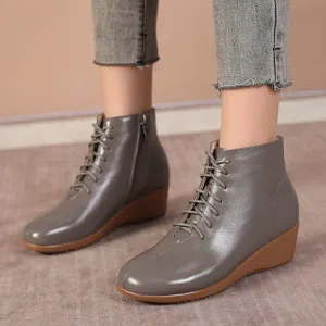 Leather Women Ankle Boots Casual Shoes GCSRG44 Wedges Comfortable Booties