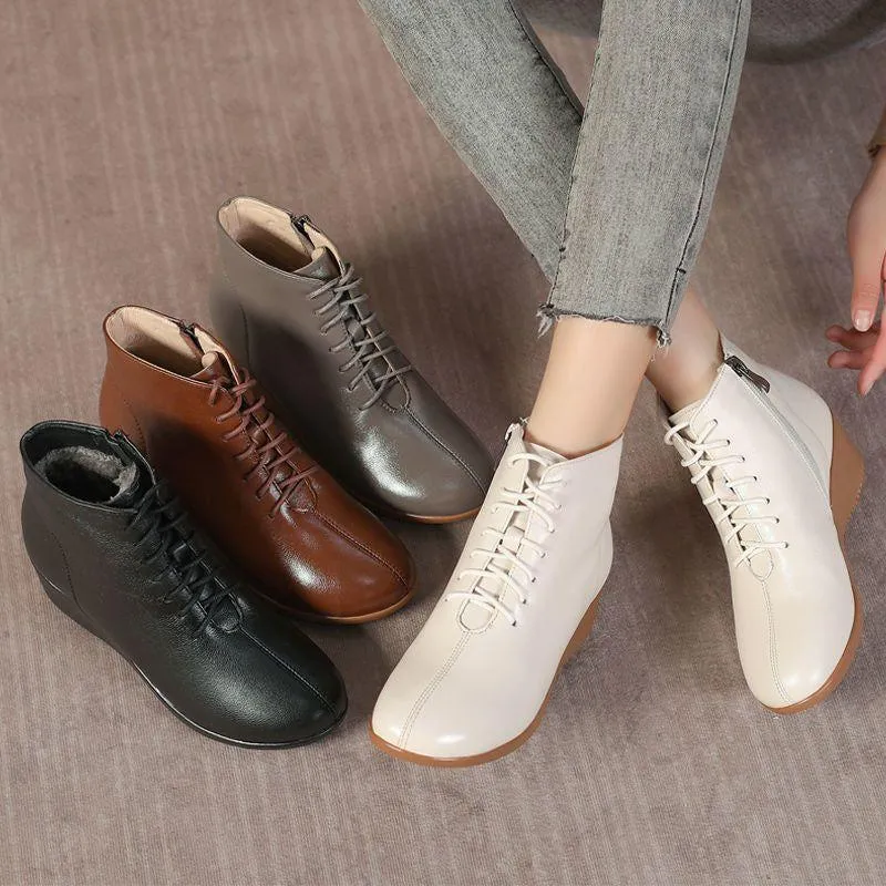 Leather Women Ankle Boots Casual Shoes GCSRG44 Wedges Comfortable Booties